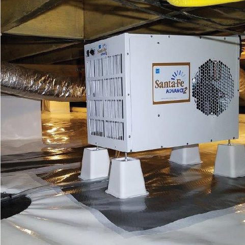 Photo of a dehumidifier in an encapsulated crawl space