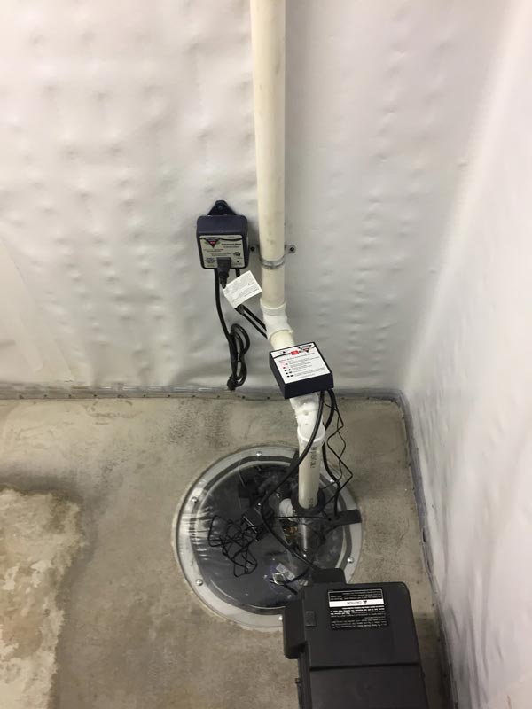 A sump pump can be installed with a backup battery to pump the water out of the sump pit when it reaches a certain level. The water is pumped away from the home, so it drains away naturally.
